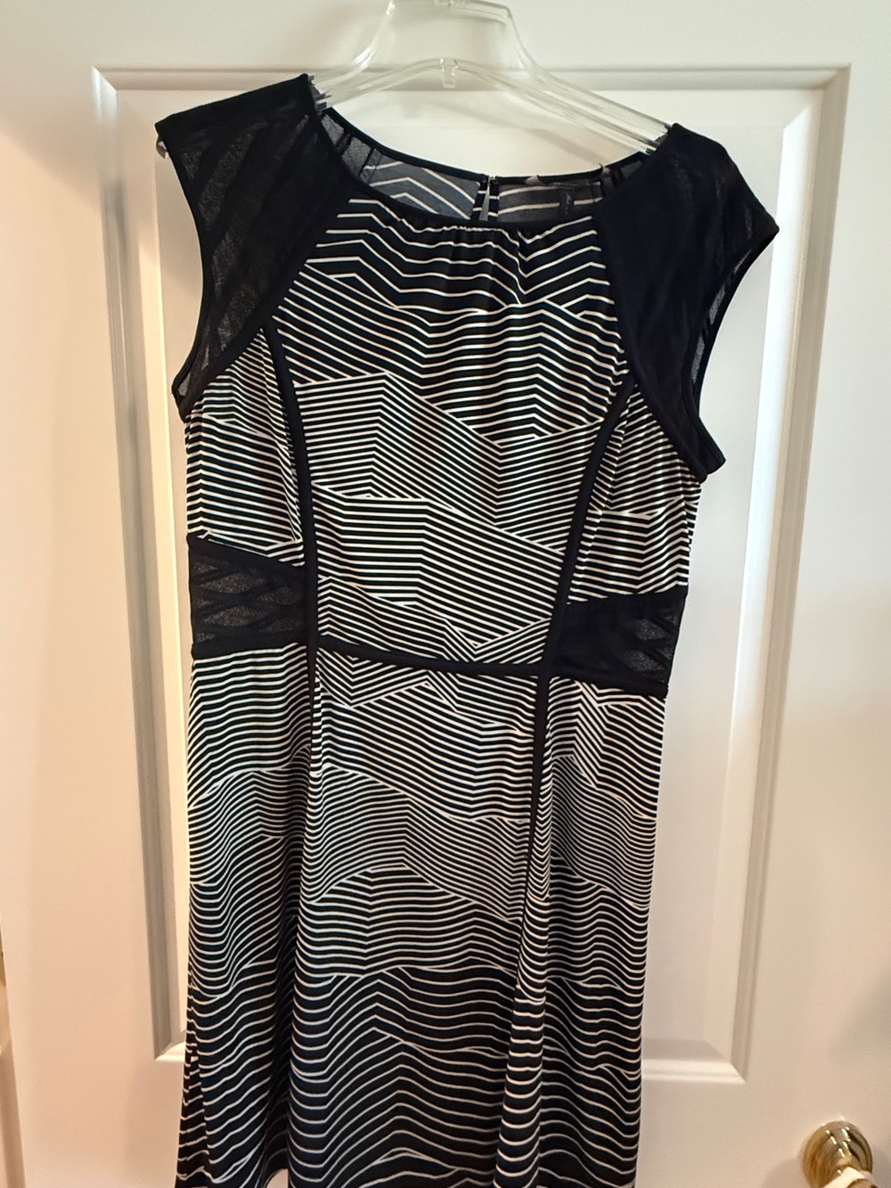 BCBGMaxAzria Black and White Geometric Stripe Midi Dress